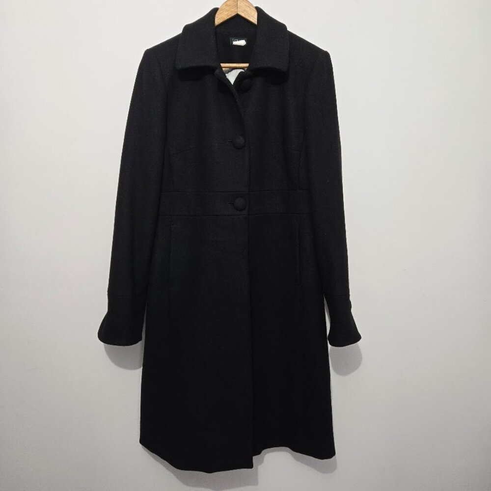 J Crew Womens Vintage Black Wool Lady Coat Overcoat Size 12 Long Dress Classic